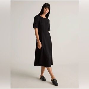 NWT Quince Ultra-Stretch Ponte Short Sleeve Midi Black Dress M